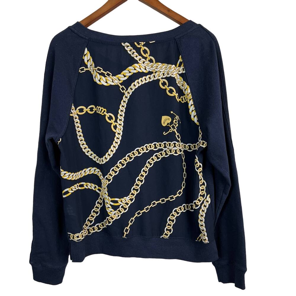 Juicy Couture Pullover Chain Print Top Long Sleeve Navy Gold - M RESHOOT